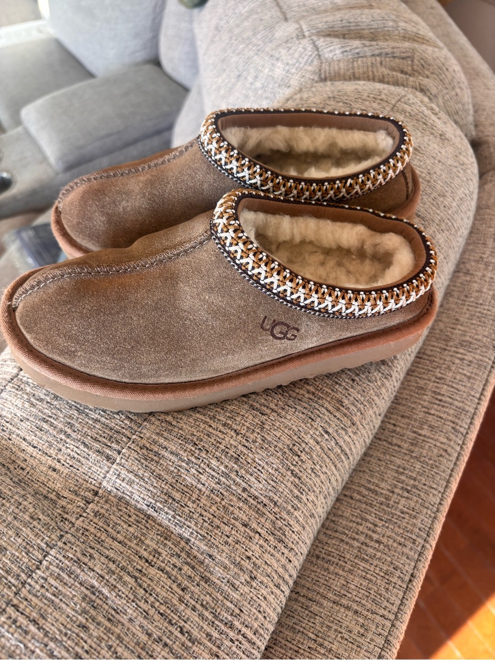 UGG Kids Tasman Brown Suede Shearling Slip-On Shoes